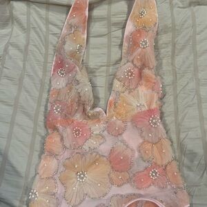 REVOLVE Floral Embellished Tank Top - Pink and Orange